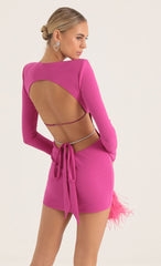 Crepe Shoulder Pad Cutout Dress in Pink