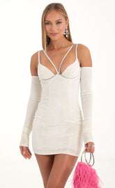 Velvet Cutout Dress and Gloves in White