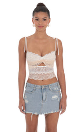 Two Toned Lace Top in White