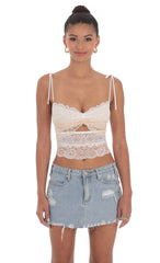 Two Toned Lace Top in White