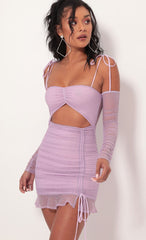 Polka Dot Mesh Cutout Dress in Lilac