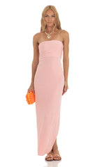 Slinky Strapless Dress in Pink