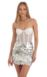 Sequin Corset Dress in White