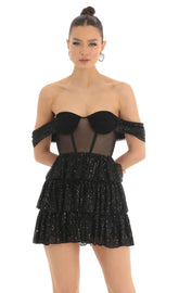 Sequin Corset Dress in Black