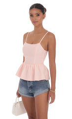 Gingham Peplum Top in Pink