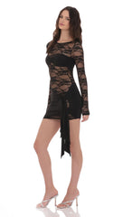 Sheer Lace Cutout Cress in Black