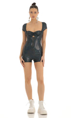Holographic Cutout Romper in Black Multi