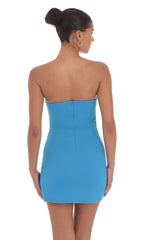 Strapless Side Ruched Dress in Aqua Blue