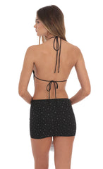 Rhinestone Draped Two Piece Set in Black