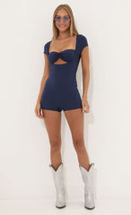 Cutout Glitter Romper in Blue
