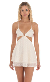Floral Eyelet Cutout Dress in Cream