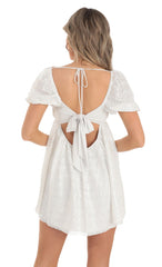 Sequin Puff Sleeve Baby Doll Dress in White