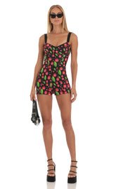 Hook and Eye Romper in Black Cherry Print