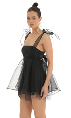 Glitter Bow Baby Doll Dress in Black