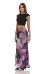 Mesh Floral Maxi Skirt in Purple