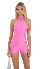 Open Back Romper in Hot Pink
