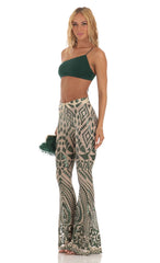 Sequin One Shoulder Two Piece Set in Green
