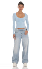 Fitted Long Sleeve Top in Baby Blue
