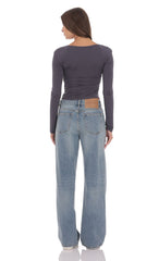 Mid Rise Baggy Jeans in Faded Blue