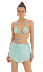 Satin Marble Two Piece Short Set in Blue