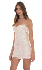 Embroidered Floral Babydoll Dress In Cream