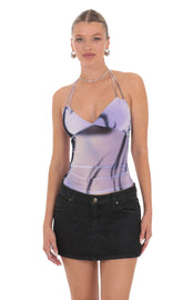 Swirl Mesh Halter Top in Lavender
