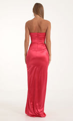 Satin Cutout Corset Maxi in Red