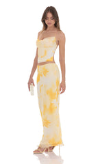 Floral Cowl Neck Two Piece Set in Yellow