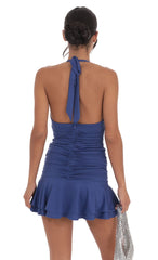 Halter Drop Waist Dress in Blue