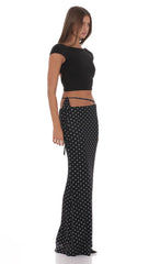 Mesh Polka Dot Wrap Maxi Skirt in Black