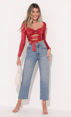 Long Sleeve Sparkle Top in Red