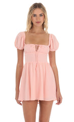Puff Sleeve Mini Dress in Pink
