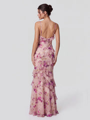 Floral Lace V-Neck Open Back Mermaid Prom Dress