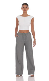 Pinstripe Straight Leg Pants in Grey