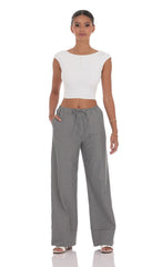 Pinstripe Straight Leg Pants in Grey