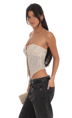 Sequin Strapless Fly Away Top in Champagne