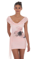 Floral Off Shoulder Tassel Dress in Pink