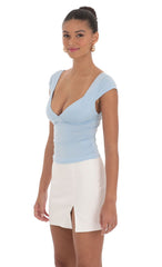 Short Sleeve V-Neck Top in Blue