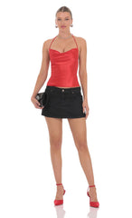 Satin Cowl Neck Top in Red
