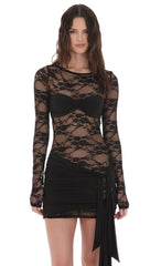 Sheer Lace Cutout Cress in Black