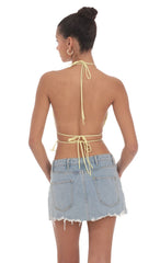 Shimmer Halter Open Back Top in Yellow