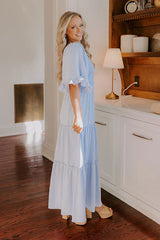 Charming Glance Tiered Maxi Dress In Sky Blue