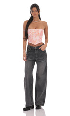 Sequin Floral Embroidered Corset Top on Coral