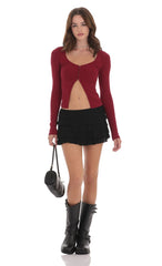 Ribbed Fly Away Top in Maroon