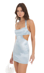 Cutout Satin Bodycon Dress in Blue