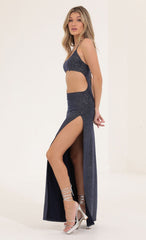 Glitter Tummy Cutout Maxi Dress in Navy