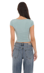 Short Sleeve Crop Top in Seaglass Blue