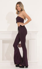 Purple Glitter Two Piece Pant Set in Black
