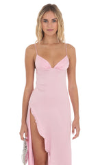 Satin Midi Dress in Pink