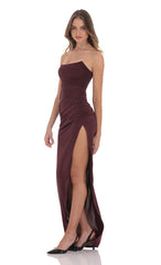 Corset Strapless Maxi Dress in Wine